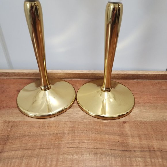 Set of 2 Partylite Gold Tone Brass Taper Candlestick Candleholders 7” - Picture 3 of 12